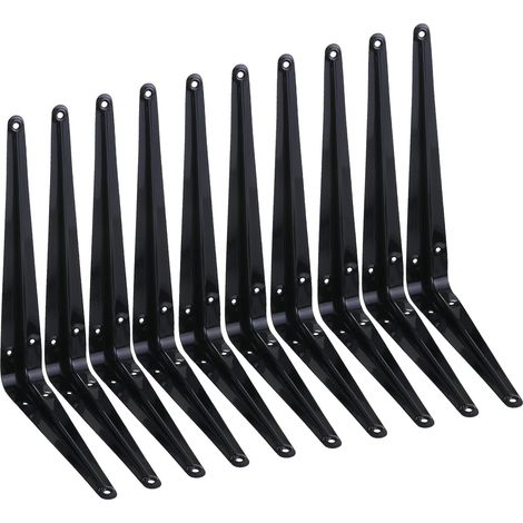 Lot de 10 supports d'étagère, 30 cm, noirs, robustes, flottants, en métal, pour étagère murale (1/5)