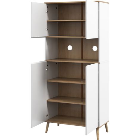 Küchen-Sideboard mit 2 Türen, verstellbaren Einlegeböden, zentraler Ablage, 2 Kabeldurchführungen, weiß (1/5)