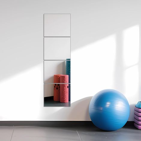 Carreaux de Miroir Pleine Longueur 35,6 x 30,5 cm x 4 pièces Miroir de Salle de Sport sans Cadre Miroir Mural pour Salle de Bain, Chambre à Coucher, Salon (1/5)