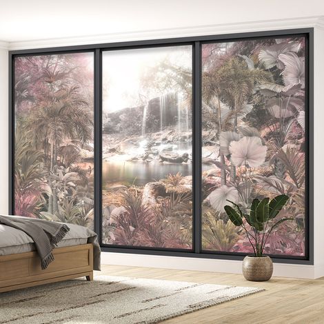 Papier peint panoramique Trompe l'oeil baie vitrée - Jungle - 390 cm x 234 cm (1/5)