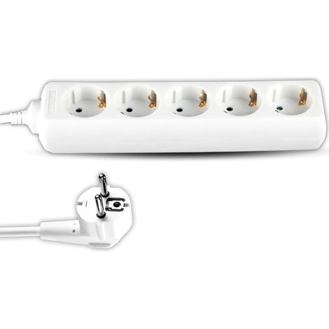 Regleta V-TAC con cable de 1,5 m, 5 tomas, 10 A, 2P + Schuko y enchufe Schuko, color blanco (1/5)
