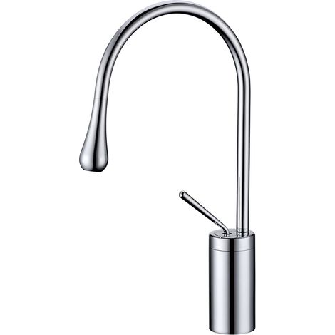 Robinet de salle de bain mitigeur lavabo demi-haut rotation 360 degrés moderne cygne Chrome