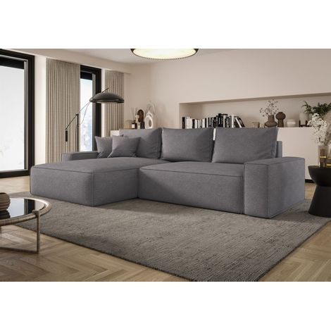 Ecksofa Schlafsofa Sofa WALKEN Stoff Aragon Grau Ottomane Links (1/4)