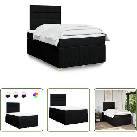 vidaXL LED-Beleuchtung -  Boxspringbett mit Matratze Schwarz 120x200 cm Stoff (1/5)