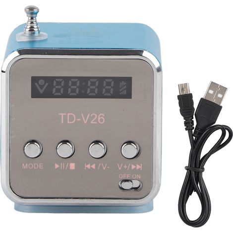 Enceinte Mini Portable Lecteur MP3 Radio FM Bluetooth Support Carte TF et Clé USB Bleu (1/5)