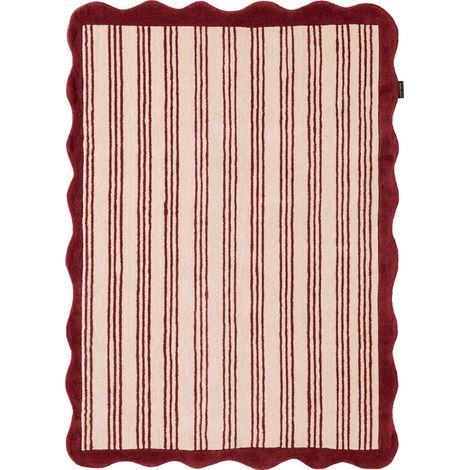 Tapis rouge fait main en laine coton motif rayé premium - 133 x 190 cm (1/5)