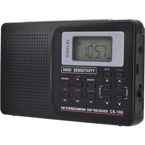 Vollband-Radioempfänger (AM/SW/LW/TV/FM) mit FM-Radio, Timer und Wecker.
