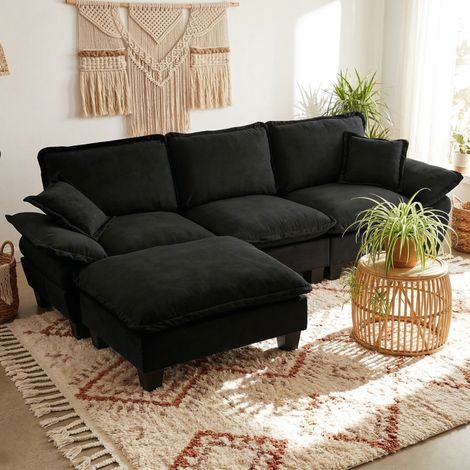 Sofá chaise longue modular chenilla 263x151 cm OKMYHOME (1/5)