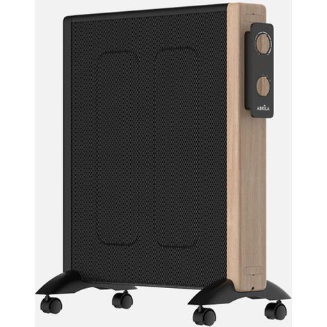 Fabrilamp Radiador de Mica BADIN 2000W Negro/Madera – 4 Elementos, 2 Potencias, Termostato, Antivuelco, Ruedas y Recogecable, Diseño Madera – 63x53x27 cm