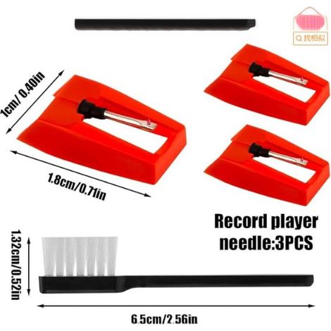 Front-end ruby stylus, phono cartridge, phonograph stylus, record player stylus (3 pieces), white brush (1 piece)