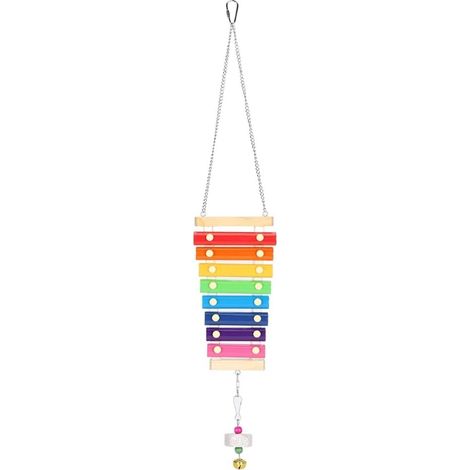1 Xylophone suspendu, 8 touches métal, base bois, pierre à aiguiser, pour poules et oiseaux (1/5)