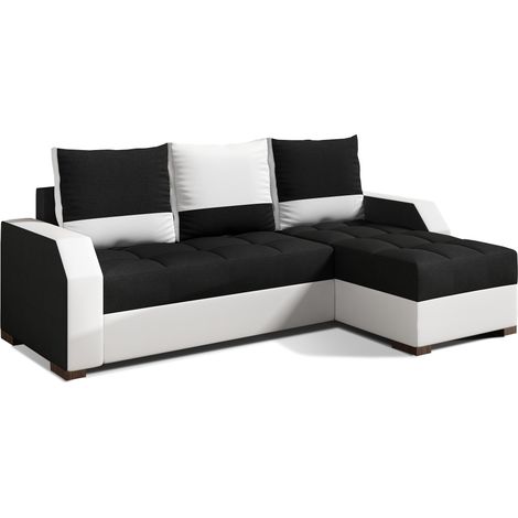 Canapé convertible angle réversible design tissu noir et simili cuir blanc Zarky 250cm (1/5)