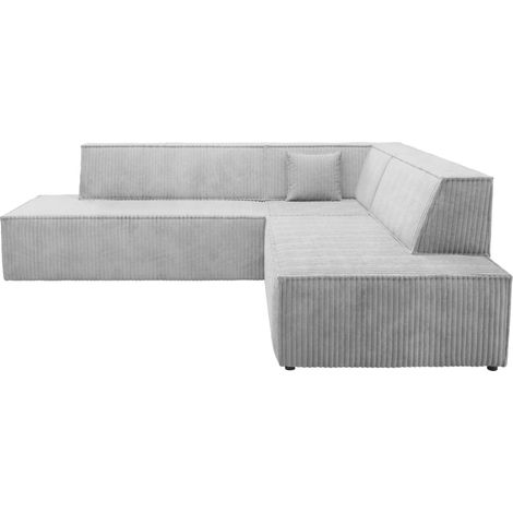 LARIA L - Canapé d'angle gros velours côtelé 4 places Gris clair Gauche (1/5)