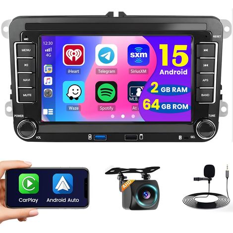 [2+64GB] Android 15 Autoradio Wireless Carplay pour VW Golf 5 6 Polo Passat Jetta Caddy Seat Tiguan Skoda Ecran Tactile 7 Pouces Poste Radio Voiture Bluetooth, GPS, Android Auto, FM RDS, DSP (1/5)