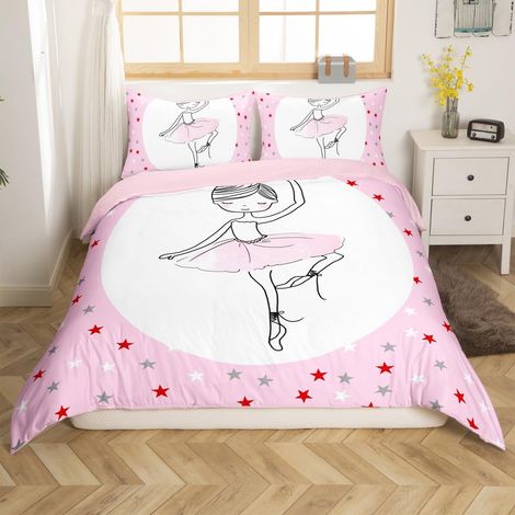 Parure de lit pour fille 135 x 200 cm Belle danseuse Housse de couette rose Motif étoile Kawaii Pour enfants (1/5)