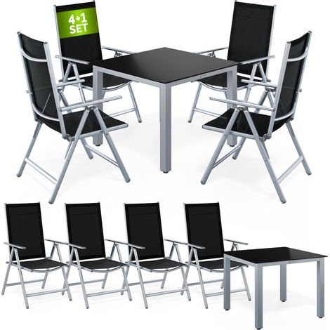 CASARIA® Comedor de Jardín Bern Aluminio 90x90 1 Mesa de Jardín y 4 Sillas Plegables Reclinables 8 Posiciones Muebles de Exterior Plata