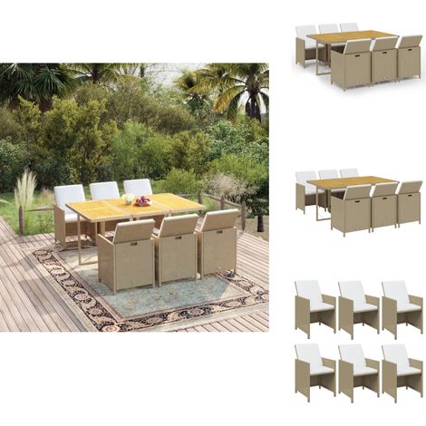 The Living Store 7-tlg. Garten-Essgruppe mit Kissen Poly Rattan Beige - Gartenmöbel (1/5)
