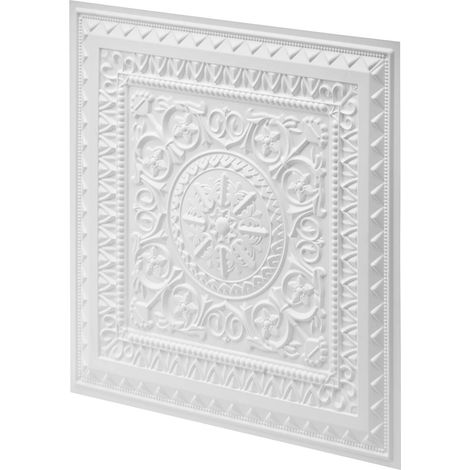 Mophorn 12 Stk. PVC-Deckenpaneele 605x605mm Weiß, 3D-Geometrie-Design, Robust, Feuerhemmend, Wasserabweisend, Für Abgehängte Decken, Stilvolle Innendekoration für Zuhause und Büro (1/5)