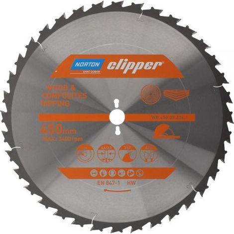 of Kreissägeblatt Norton Pro Wood Ripping 450mm x 30mm x 36z, schnelles und präzises Schneiden in Holz, hohe Haltbarkeit