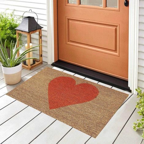 Tapis De Seuil - Tapis Anti-dérapant En Polyester - Pour Entrée Intérieure Et Extérieure - Motif Cœur - 40 X 30 Cm - 1 Pièce (1/5)