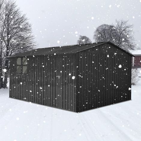 Abri de jardin métal galvanisé 362x285 cm - Toit à pignon porte battante fenêtre inclus - Noir (1/5)
