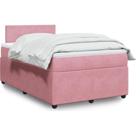Cama box spring con colchón terciopelo rosa 120x190 cm
