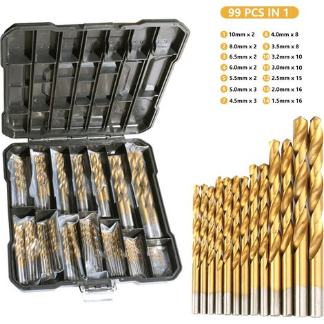 Jeu d'embouts rapide de 99 pièces, embout hélicoïdaux en acier pour le perçage de trous (1/5)