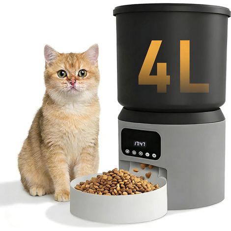 Water Bowl for Pets, Automatic Cat Food Dispenser, 4L Cat/Dog Food Dispenser, Automatic Cat Food Dispenser, 1-9 Meals