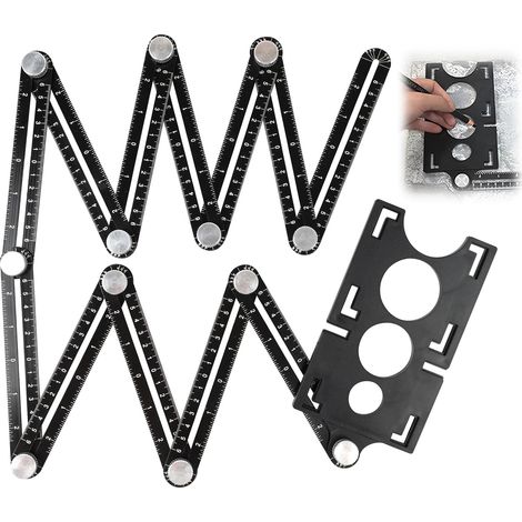 Multi-Angle Ruler, Multi-Angle Measuring Ruler with 45, 40 and 25 mm Positioning Holes, Tile Tracker, Cutting Template, Contour Template, Stair Gauge for Carpenters and Tilers (1/5)