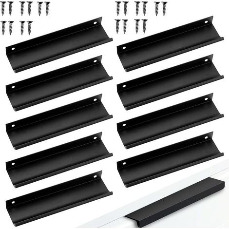 10pcs Poignées de meuble Poignée d'armoireEspacement des vis Dissimulée Poignée Poignée de Meuble en Aluminium Cuisine Poignées Poignée de tirage de bord de doigt dissimulée noire (10,96mm) (1/5)