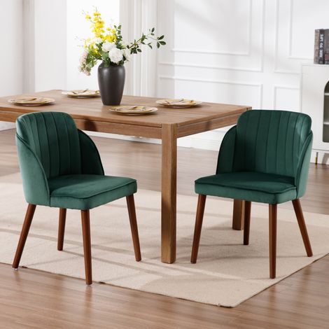 Wahson Chaises de Salle à Manger Rétro avec Pied Bois Chaise de Cuisine Lot de 2 Chaise de Salon Velours sans Accoudoirs, Vert (1/5)
