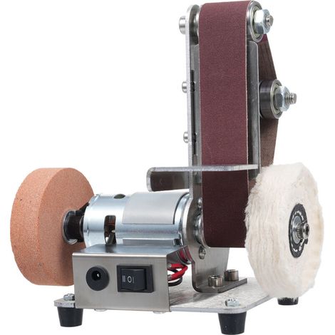 Ponceuse à bande électrique réglage à 7 vitesses Mini ponçage multifonctionnel polissage rectifieuse avec 10 courroies 30330mm 1 pièces cire d'affûtage de roue rouge (1/5)