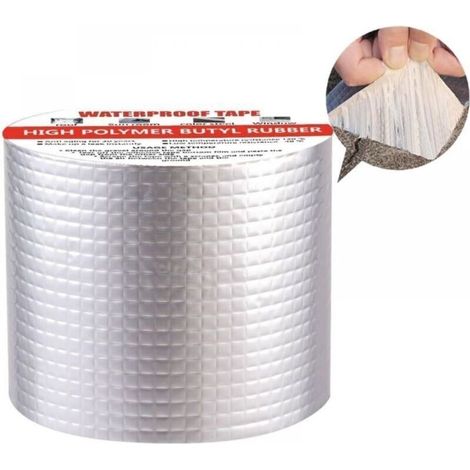Ruban d'étanchéité autocollant - En caoutchouc butyle - En film d'aluminium - Pour fuite de toit, fissures de surface, rebord de fenêtre (10 cm x 5 m) (1/5)