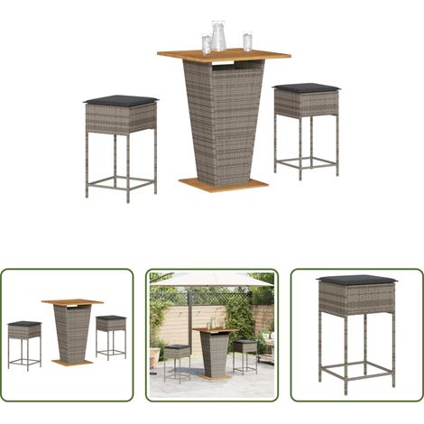 Gartenmöbel - 3-tlg. Gartenbar-Set mit Kissen Grau Poly Rattan (1/5)