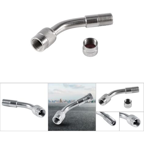 Set aus 2 vernickelten, 135° erweiterten Ventiladaptern für Motorrad- und Autoreifen, abgewinkelter Aufblasanschluss, robuste Metallverlängerung. (1/5)