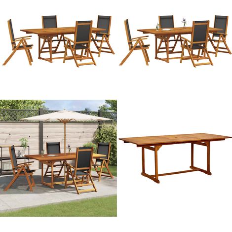 Juego comedor de jardín 5 pzas madera maciza acacia y textileno - Mesa de jardín - Sillas de jardín