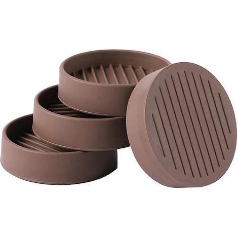 Lot de 4 coupelles rondes en caoutchouc pour roulettes de meubles, marron-- (1/5)