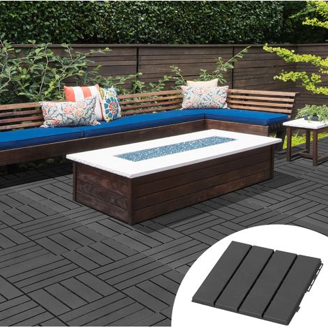 CHICFURN Baldosas de terraza encajables 30x30 cm lote de 9 de plástico negro para balcón y jardín (1/5)
