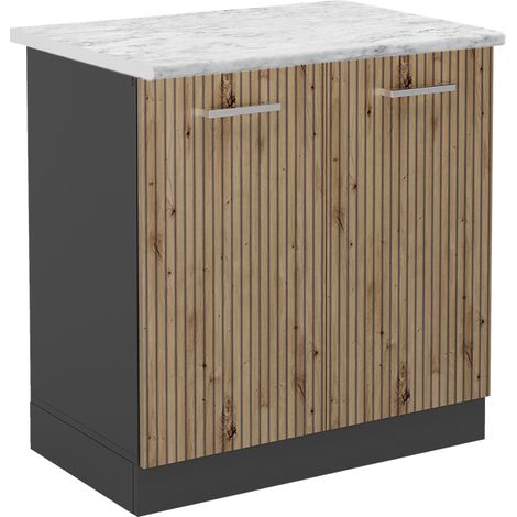Meuble bas sous-évier R-Line, Chêne Artisan, 80 cm, PT Marbre, Vicco