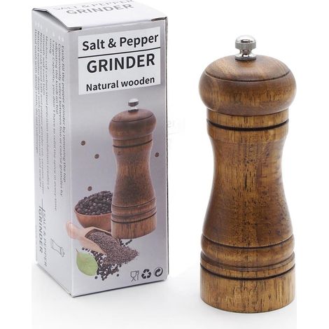 5-Zoll-Pfeffermühle aus Holz mit verstellbarem und nachfüllbarem Keramikmechanismus – Geschenkidee für die Küche aus Eichenholz, passend für Salz und Pfeffer.