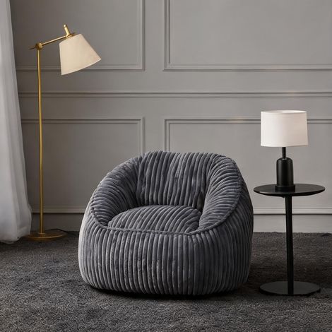 Pouf poire en chenille rayée gris ardoise avec mousse à mémoire (1/5)