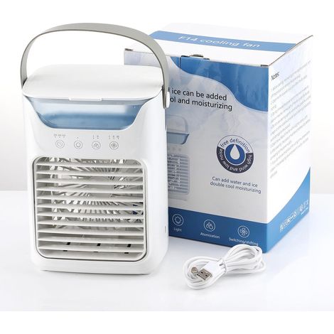 Ventilateur climatiseur portable, climatiseur personnel, 700 ml, 3 vitesses de ventilation, 2 niveaux de brume fraîche, minuterie automatique à 3 niveaux (refroidisseur et humidificateur) (1/5)
