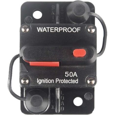 50A Manual Reset Circuit Breaker, 12V-36V DC Waterproof Surface Mount Circuit Breaker for Car Radio, RV, Boat, Truck, Trolling Motors, Speaker Resettable Fuse (1/5)