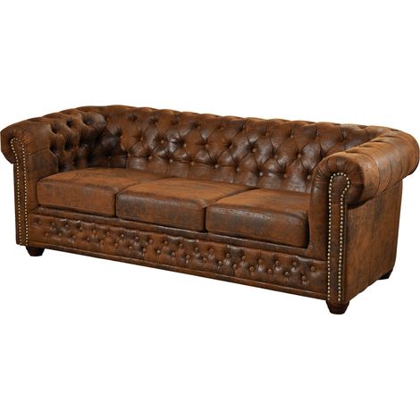 OXFORD Divano Chesterfield - stoffa / marrone - stile Coloniale 203x86x72