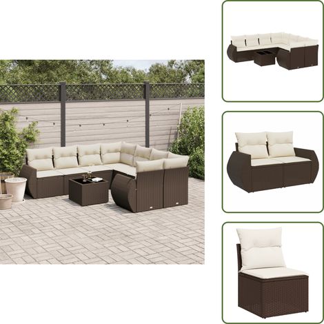 9-tlg. Garten-Sofagarnitur mit Kissen Braun Poly Rattan - Garten Sofagarnitur - Garten Sofagarnituren - Outdoor Sofagarnitur - Sofagarnitur Terrasse