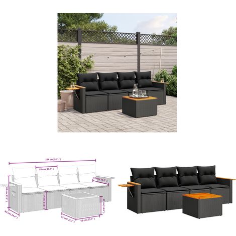 Salon de jardin 5 pcs avec coussins noir résine tressée - Ensemble Salon De Jardin - Meuble Extérieur - Résine Tressée - Rotin Synthétique - Canapé D'extérieur - Home & Living (1/3)