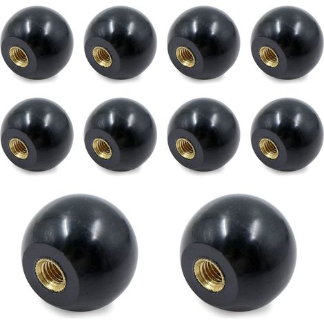 Bouton de levier à bille - 10 pièces M6 25mm poignée de Isolant bouton de boule de bakélite noire, filetage femelle rond écrou en cuivre accessoires universels pour machines-outils (1/5)