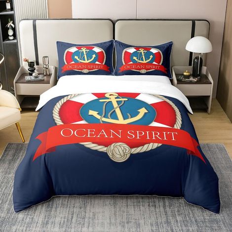 Thème Nautique Literie Set Ancre 100% Coton Housse de Couette 200x200cm Femmes Ultra Doux océan Parure de Lit expédition Marine Ensemble de lit Chambre décoration Ensemble de Literie - 200 x 200 cm +  (1/5)