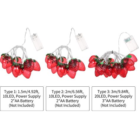 Ghirlanda luminosa a 10 LED a forma di fragola, lunga 2 m, ideale per decorazioni natalizie, luci LED da appendere, sempre accese, perfetta per feste, Pasqua, Carnevale e altre occasioni speciali. (1/5)