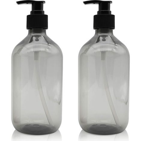 2 Pièces Distributeur de Savon 500 ML, Flacons Vides à Pompe à Pression Vide en Plastique, Rechargeable pour huiles essentielles, lotions, shampooing, après-shampoing (Gris) (1/3)
